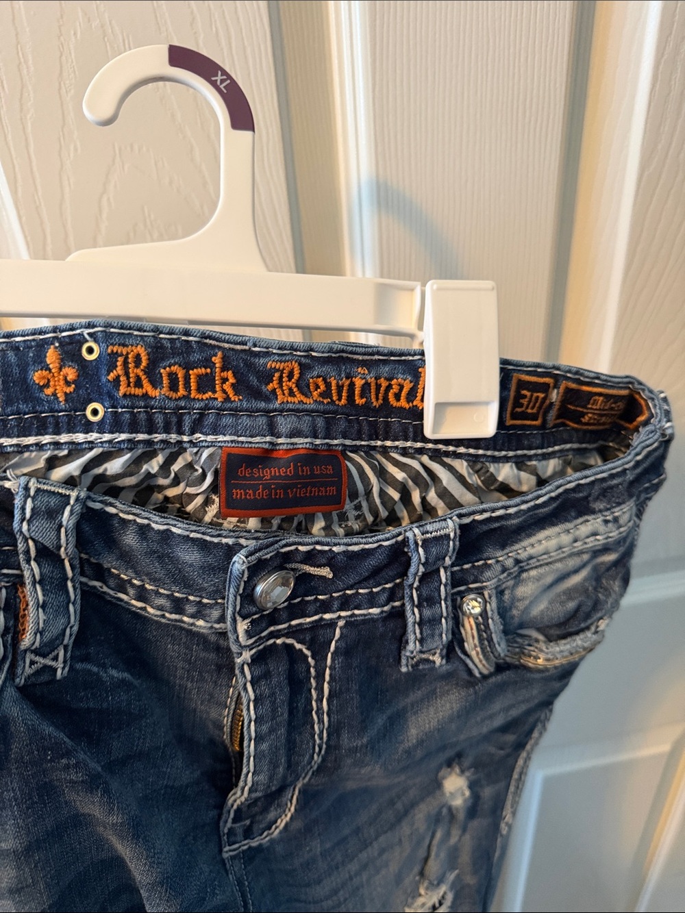 Rock Revival Men's Dark Blue Slim Straight Jeans with Contrast Stitching